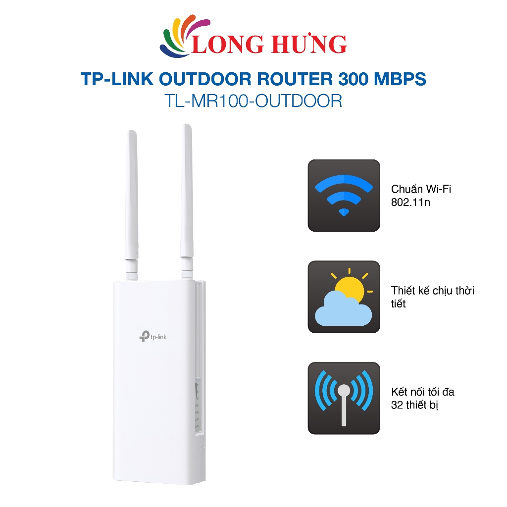 Bộ mở rộng sóng Wifi 4G LTE TP-Link Outdoor Router 300 Mbps TL-MR100-Outdoor - Hàng chính hãng