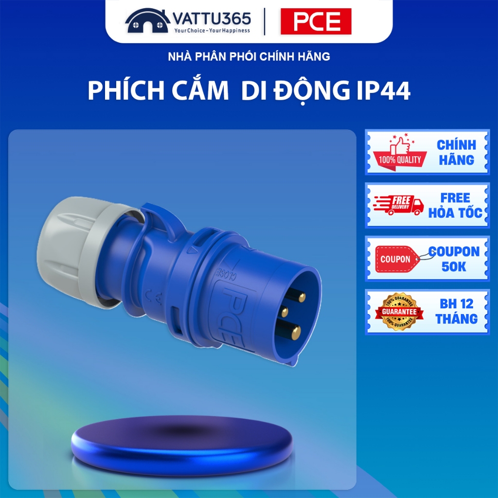 Phích cắm di động IP44 không kín nước F013-6ECO | Splashproof Plug PCE chính hãng 16A-3P-230V