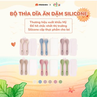 Bộ thìa dĩa ăn dặm silicon cao cấp CHIPPIANDCO kèm hộp đựng mềm an toàn chuyên dụng cho bé