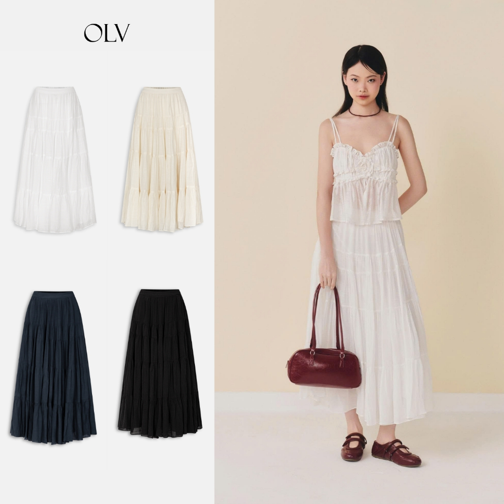 Chân váy dài đi biển Alie dáng xòe chất mềm bồng bềnh nhiều màu OLV | BigBuy360 - bigbuy360.vn