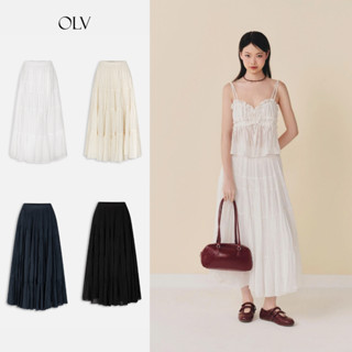 Chân váy dài đi biển Alie dáng xòe chất mềm bồng bềnh nhiều màu OLV