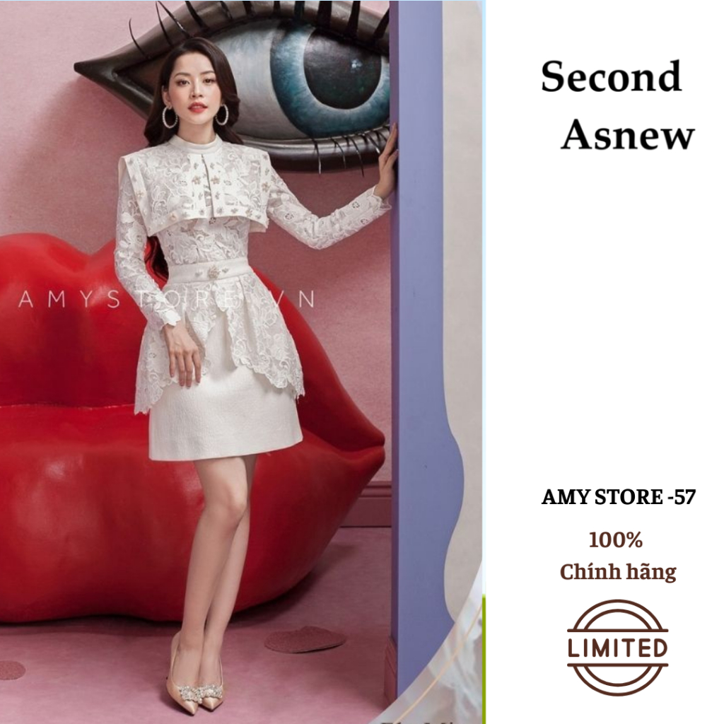 [Thanh Lý] AMY-57 Đầm Ngắn Tay Dài Hoa Văn Cổ Cao Đính Ngọc Màu Trắng AMY STORE – Sang Trọng