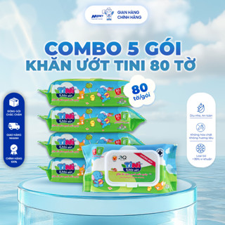 Combo 5 Gói Khăn Ướt Tini 80 Tờ Baby Wipes Cho Bé, Giấy Ướt Em Bé Lành Tính Dịu Nhẹ Cho Da Bé | Nano Tissue Official