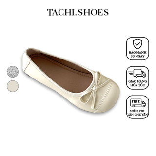 Giày búp bê đế bệt mùi tròn đính nơ chất đẹp giày màu bạc lót êm chất da hai lớp dày dặn hàng chuẩn QC BB2 Tachishoes