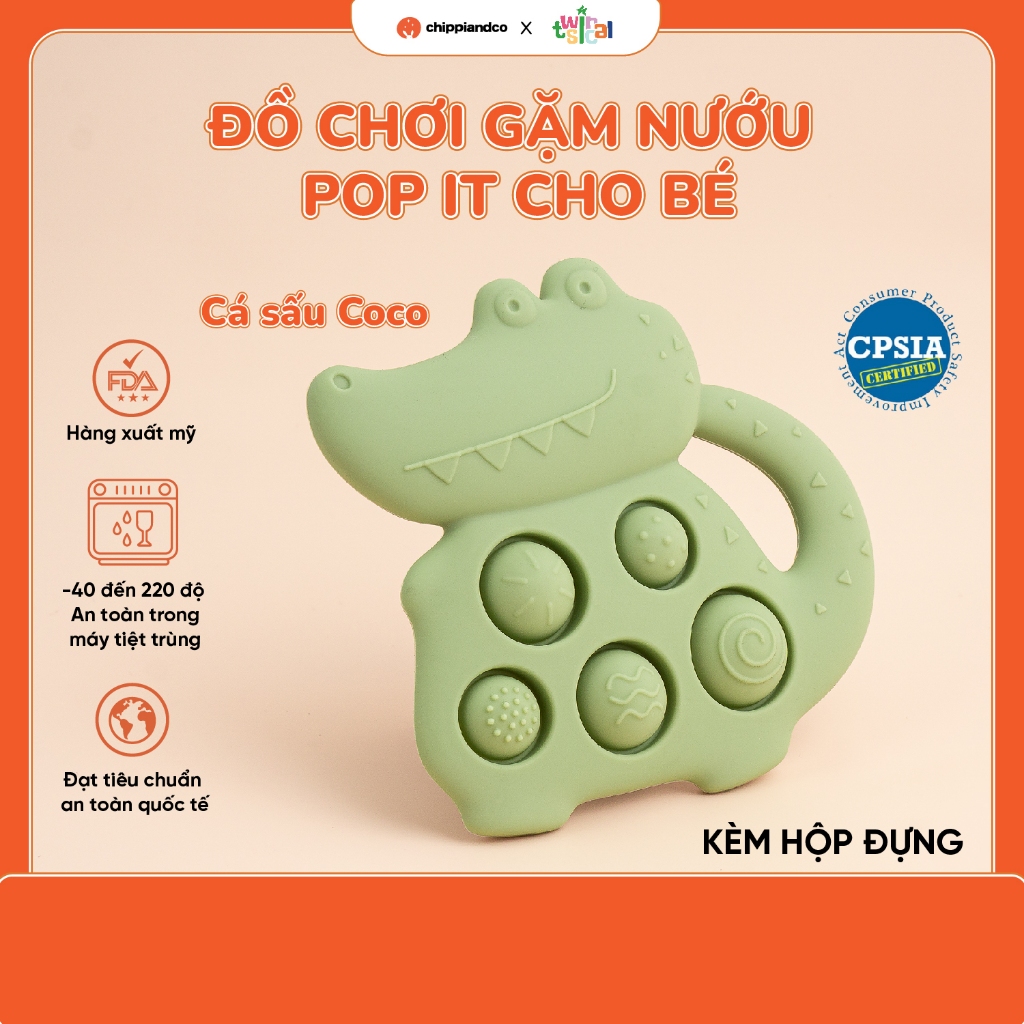 Đồ chơi gặm nướu silicone giảm khó chịu khi mọc răng cho bé 3-6m+ CHIPPIANDCO cao cấp chuẩn an toàn quốc tế