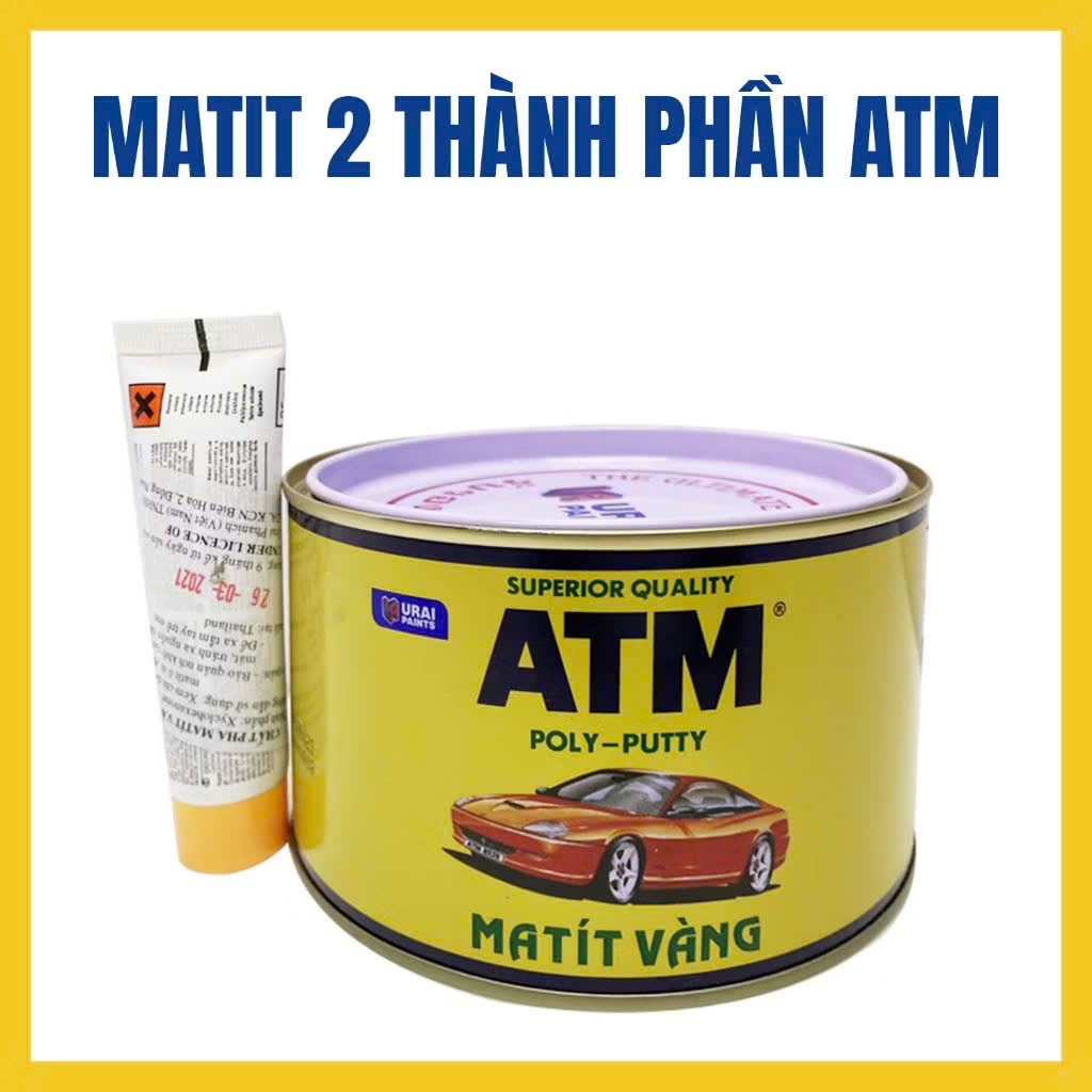 Matit trét ATM, bả matit trét 2 thành phần, dùng trét cho ô tô, cửa sắt, mối hàn, bề mặt gỗ, Lon 1kg