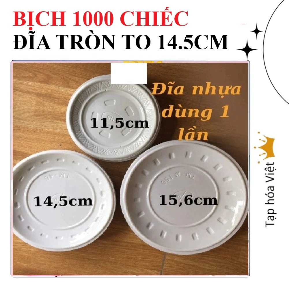 [Tròn TO] BỊCH 1000 ĐĨA NHỰA TO dùng 1 lần pi 14.5Cm, đĩa nhựa ăn bánh sinh nhật