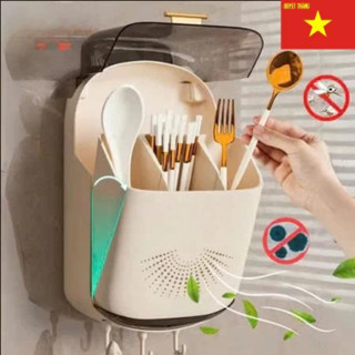  Hộp đựng muỗng có nắp đậy gắn tường Ống đựng đũa treo tường chống bụi ngăn côn trùng móc treo 