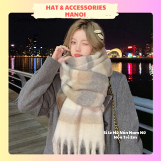  Khăn choàng quàng cổ nữ mùa đông kẻ dạ nâu trắng đẹp thời trang phong cách trẻ trung - KQC08 