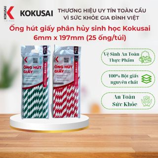 Ống hút giấy tự hủy sinh học Kokusai 6mm x 197mm (25 ống/túi) thân thiện với môi trường và an toàn với sức khỏe