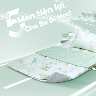Bộ chăn gối gấp gọn 5 món tiện lợi cho bé đi học mầm non, tiểu học NIN House I - Cool, Visco dễ thương