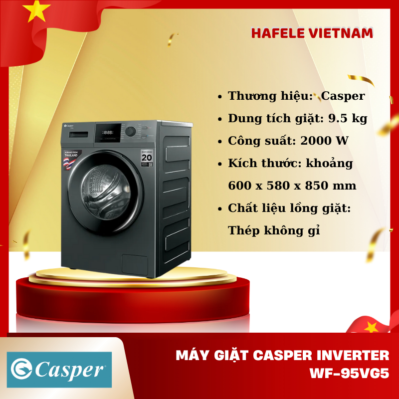 Máy giặt cửa ngang Casper WF-95VG5 dung tích 9.5kg công suất 2000W tiết kiệm điện - FEM