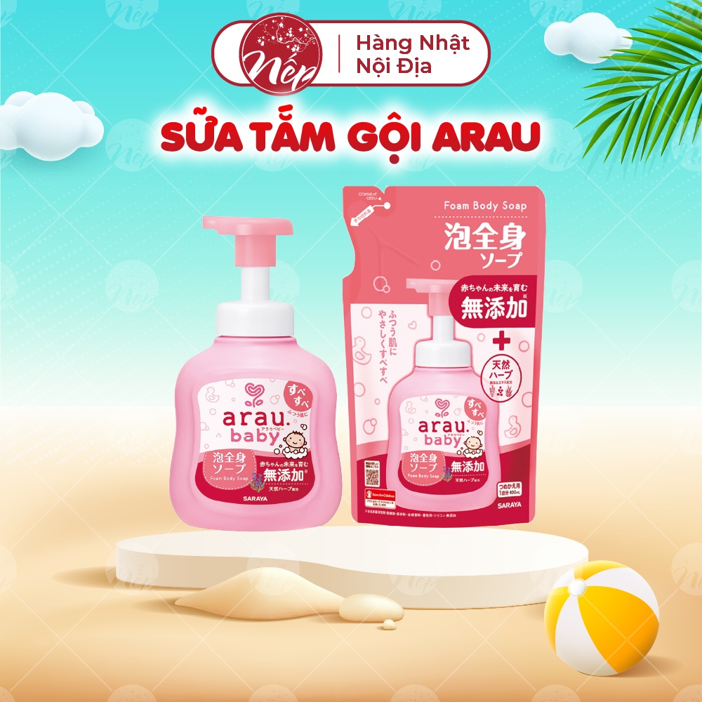 Sữa Tắm Gội Thảo Mộc Arau Baby chai 450ml túi 400ml thành phần tự nhiên an toàn dịu nhẹ - nepshop1