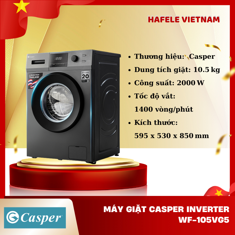 Máy giặt Casper WF-105VG5 dung tích 10.5 kg, công suất 2000W, tốc độ vắt 1400 vòng/phút - FEM