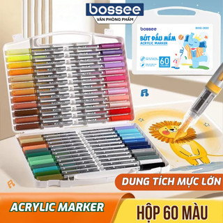  Bút Màu Acrylic Marker Đầu Lông Mềm Bossee - Hộp 24 36 48 60 Màu Sắc Tươi Sáng Vẽ Trên Mọi Chất Liệu Bullet Journal 