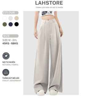  Quần dài suông ống rộng linen thô LAHSTORE cạp cao QD10  Be Muối Tiêu Đen Trắng Xanh Đen Rêu  