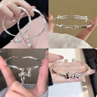 🩰Pink🩰Vòng đeo tay mạ bạc mặt trái tim đôi thời trang dành cho nữ Vòng Tay Mạ Bạc Hình Trái Tim Đôi Thời Trang Cho Nữ