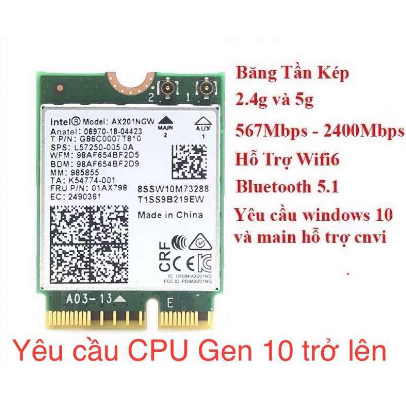 Card Wifi 6 Intel AX201 AX201NGW AX211NGW Zin Bóc Máy