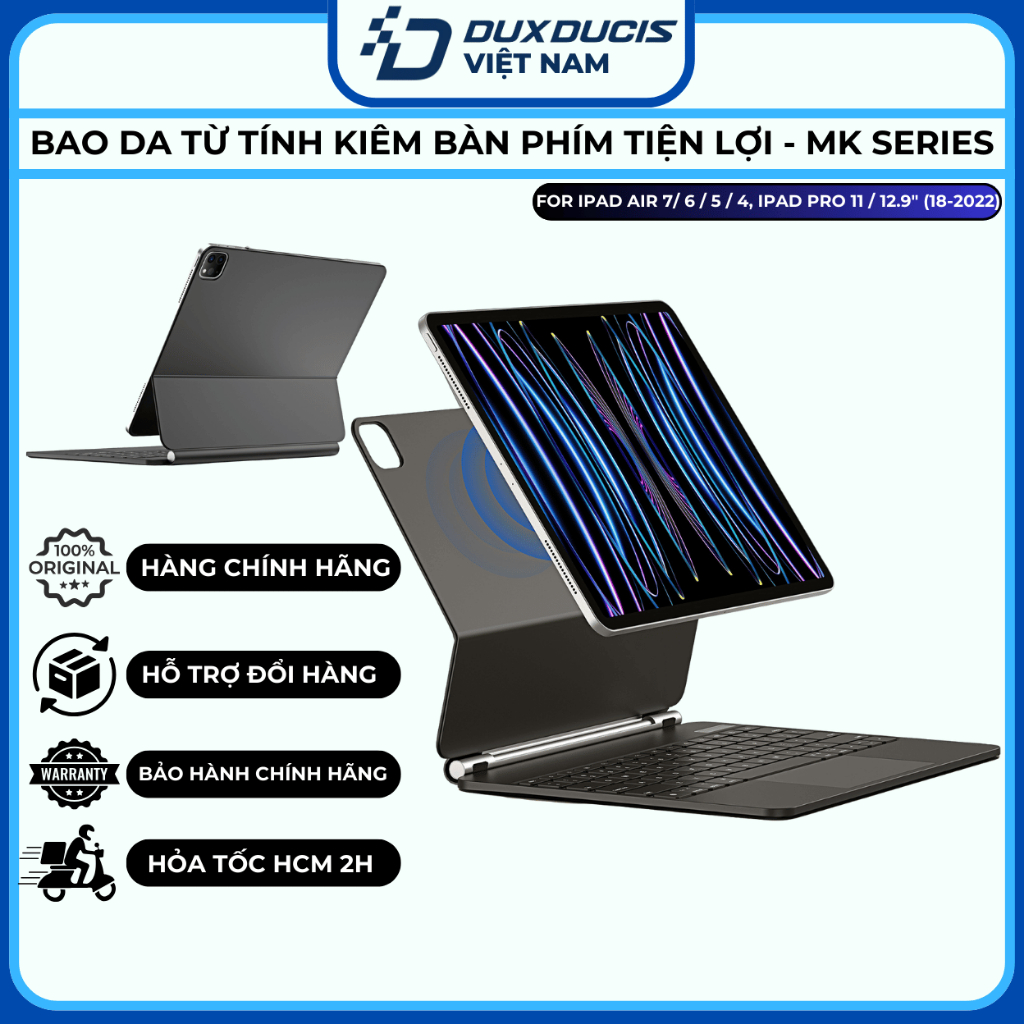 Bao Da Từ Tính Nam Châm Kiêm Bàn Phím Dux Ducis Dành Cho iPad Air 7/ 6 / 5 / 4, iPad Pro 11 / 12.9" 