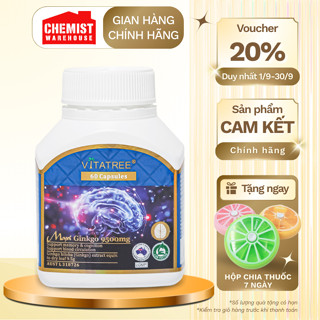Viên uống bổ não Vitatree Mega Ginkgo 9500mg Max giúp tuần hoàn máu não, tăng cường trí nhớ 60 viên của Úc