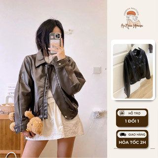 Áo Khoác Bomber Da ANNA HOUSE Áo Khoác Form Rộng Oversize Cho Nữ | Áo khoác Blazer nữ dáng croptop ngắn tay form rộng