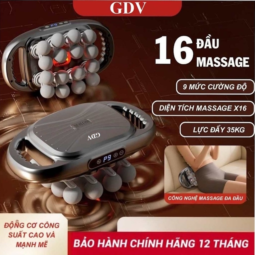 [Tặng sạc + cáp] Máy Massage Toàn Thân Cầm Tay 16 Đầu, Máy Mát Xa Đấm Lưng 16 Đầu GDV rung tần số cao - Hàng Chính Hãng