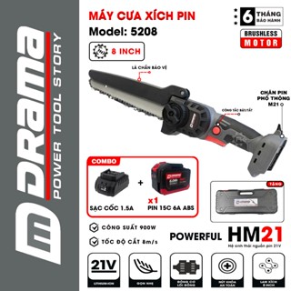 Máy cưa xích pin DRAMA 5208 Động cơ Không Chổi Than Tốc độ cắt 8m/s 900w