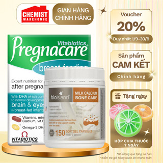 Combo lợi sữa cho mẹ sau sinh Pregnacare Breastfeeding, Canxi Nature Made bổ sung canxi, DHA và các vitamin cho mẹ
