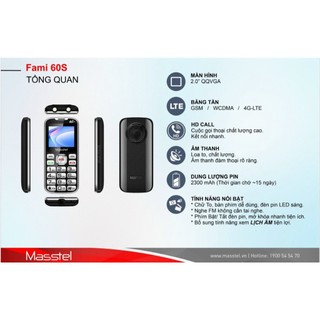 Điện thoại Masstel Fami 60S 4G điện thoại cho người lớn tuổi - Hàng chính hãng Bảo hành 12 tháng