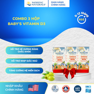  Combo 3 hộp Vitamin D3 thuần tinh khiết Nordic Naturals C 22.5ml hỗ trợ hệ xương răng phát triển cho bé 0-12M+ 