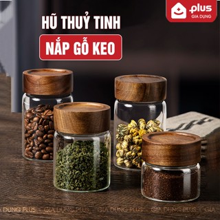 Bình Thuỷ Tinh Có Nắp Gỗ Keo Cao Cấp Dạng Nắp Vặn Kín, Giúp Đựng Thực Phẩm Đa Năng, Thuỷ Tinh Chịu Nhiệt Borosilicate