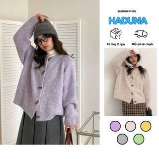  Áo Khoác Cardigan Len Lông Dáng Rộng Họa Tiết Bụi Phối Cúc Khuy Dài Thời Trang Thu Đông HADUNA 