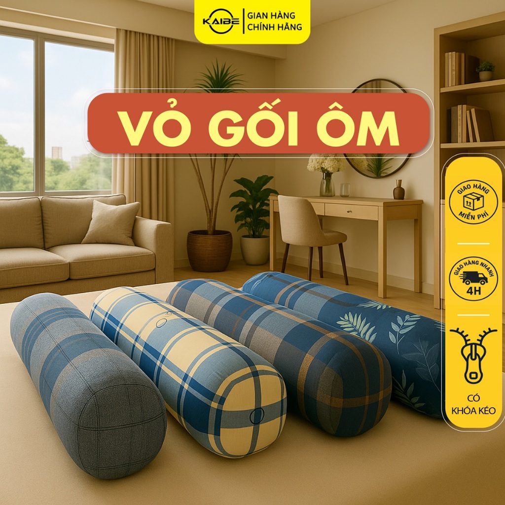 Vỏ gối ôm Cotton Polly – Mềm mịn, Khóa kéo, Bo tròn 2 đầu tiện thay vỏ, Đa dạng màu sắc