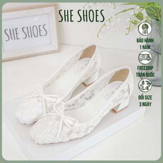  GIÀY CƯỚI MŨI VUÔNG REN HOA 3P - DAISY - GC03001 