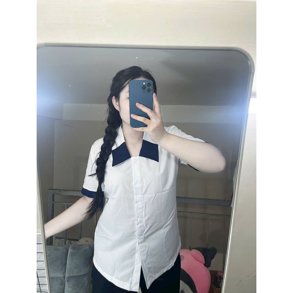 ( MV04) ÁO SƠ MI NỮ VIỀN TAY NGẮN PHOM ÔM (có bigsize) ( hàng shop tự may)
