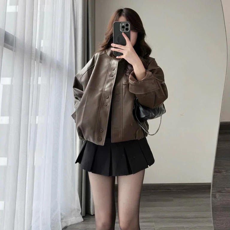 (HÀNG QCCC SẴN) Áo khoác Nữ bomber da bo gấu CỔ TÀU NEW 2025 form OVERSIZE phù hợp cho mùa thu đông | BigBuy360 - bigbuy360.vn