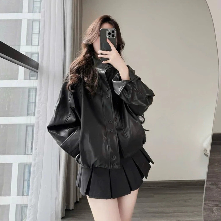 (HÀNG QCCC SẴN) Áo khoác Nữ bomber da bo gấu CỔ TÀU NEW 2025 form OVERSIZE phù hợp cho mùa thu đông | BigBuy360 - bigbuy360.vn