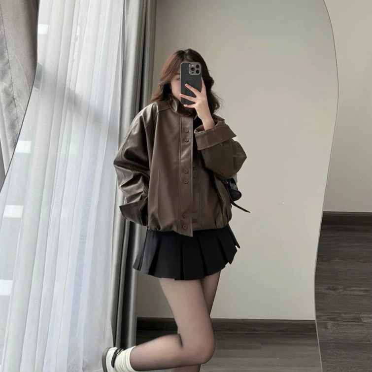 (HÀNG QCCC SẴN) Áo khoác Nữ bomber da bo gấu CỔ TÀU NEW 2025 form OVERSIZE phù hợp cho mùa thu đông | BigBuy360 - bigbuy360.vn