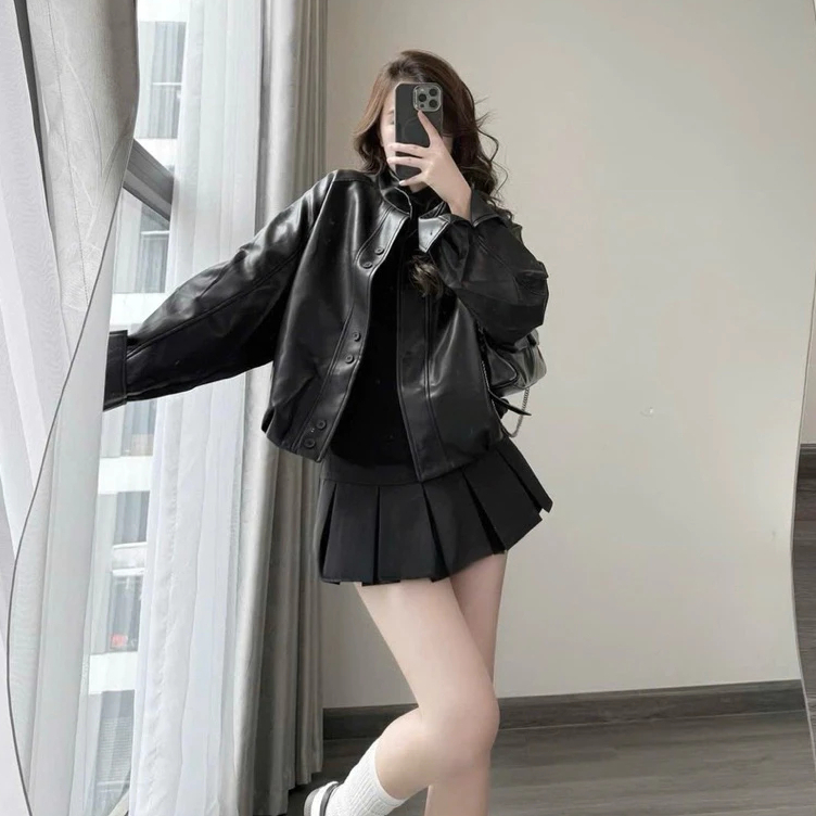 (HÀNG QCCC SẴN) Áo khoác Nữ bomber da bo gấu CỔ TÀU NEW 2025 form OVERSIZE phù hợp cho mùa thu đông | BigBuy360 - bigbuy360.vn