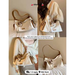  🍒Chio'2nd🍒 Túi đeo vai nữ da mềm dáng hiện đại sang trọng kèm charm gấu len dễ thương phù hợp công sở đi chơi 