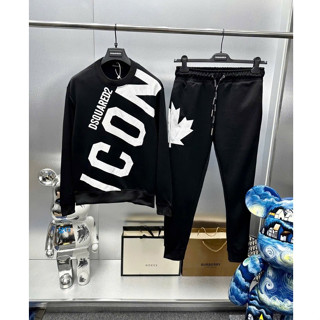  Bộ đồ nam dài tay thu đông in chữ  trắng chéo áo cổ tròn nỉ da cá dày dặn boy phố 