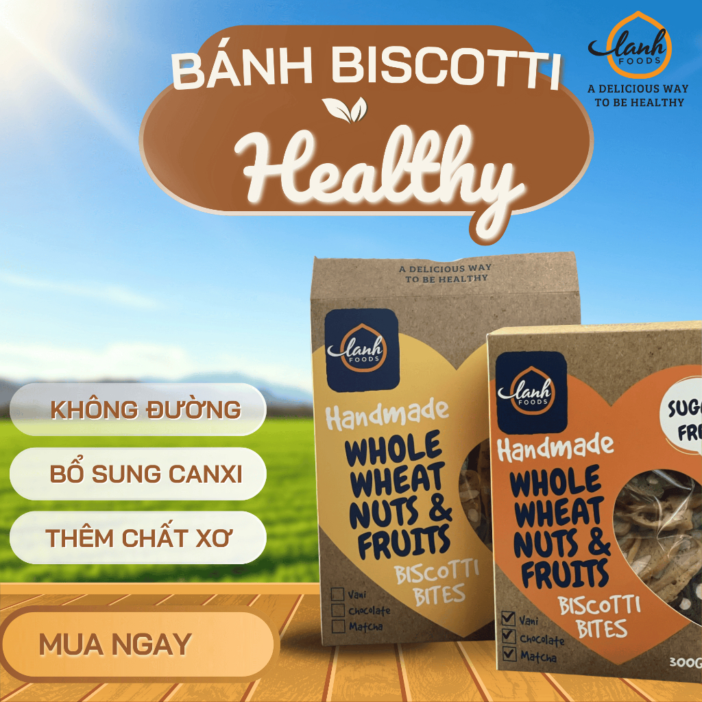 Bánh Biscotti Nguyên Cám Matcha Không Đường, Bánh Ngũ Cốc Ăn Kiêng Dinh Dưỡng Eatclean - LANHFOODS