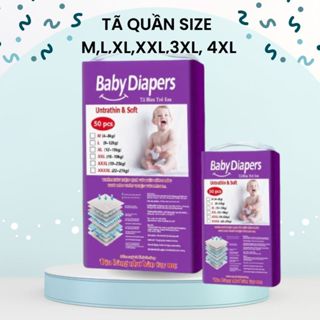 100 Miếng Tã/Bỉm quần Baby Diapers size M/L/XL/XXL/3XL siêu thấm, thoáng khí, form bo mông