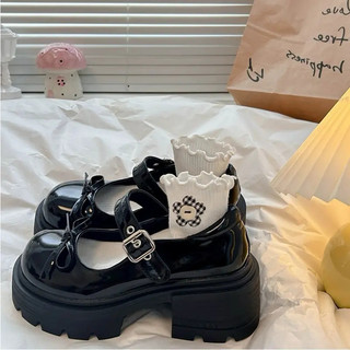  Giày Lolita Nữ Đính Nơ Dáng Búp Bê Đế Đốc 5cm Da Bóng Khóa Oze LuxyShoes LX201 