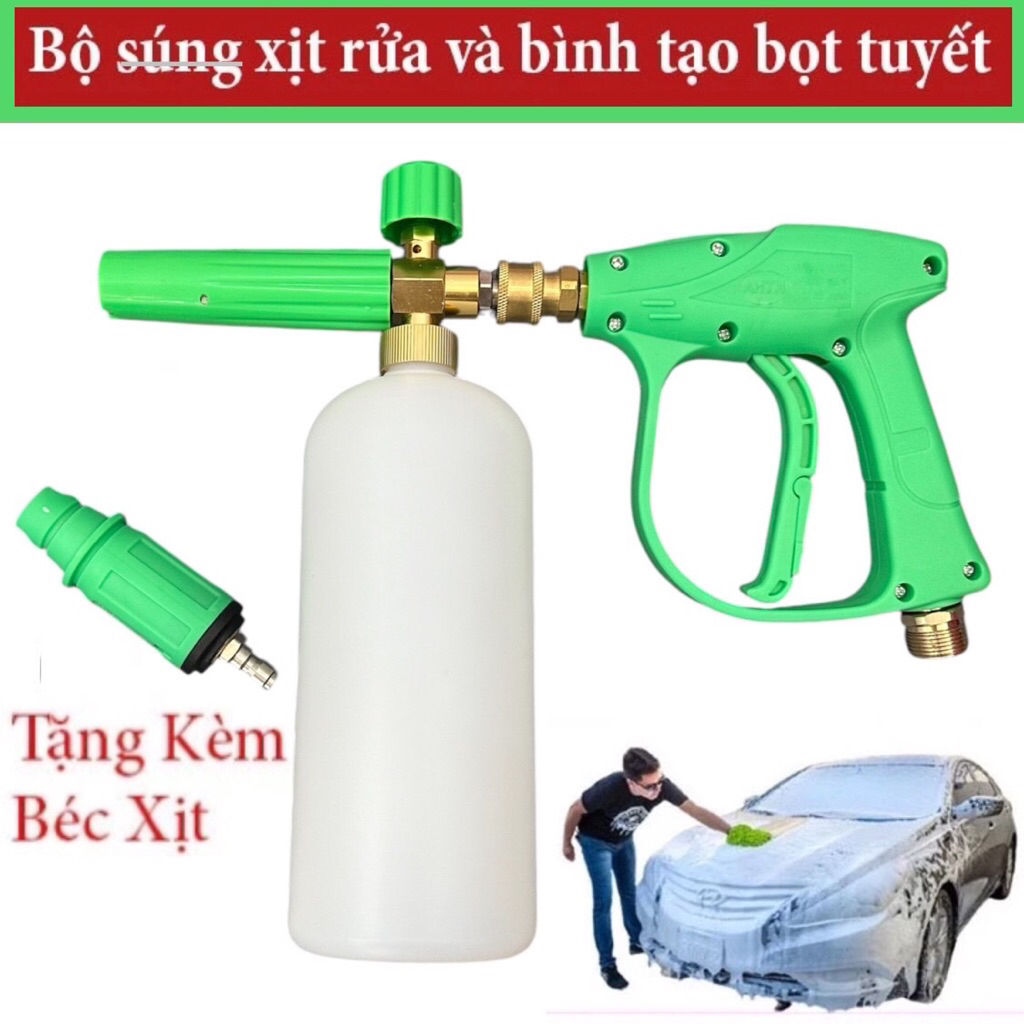 Bộ Súng Xanh Và Bình Phun Tạo Bọt Tuyết Xanh 1 Lít Cao Cấp