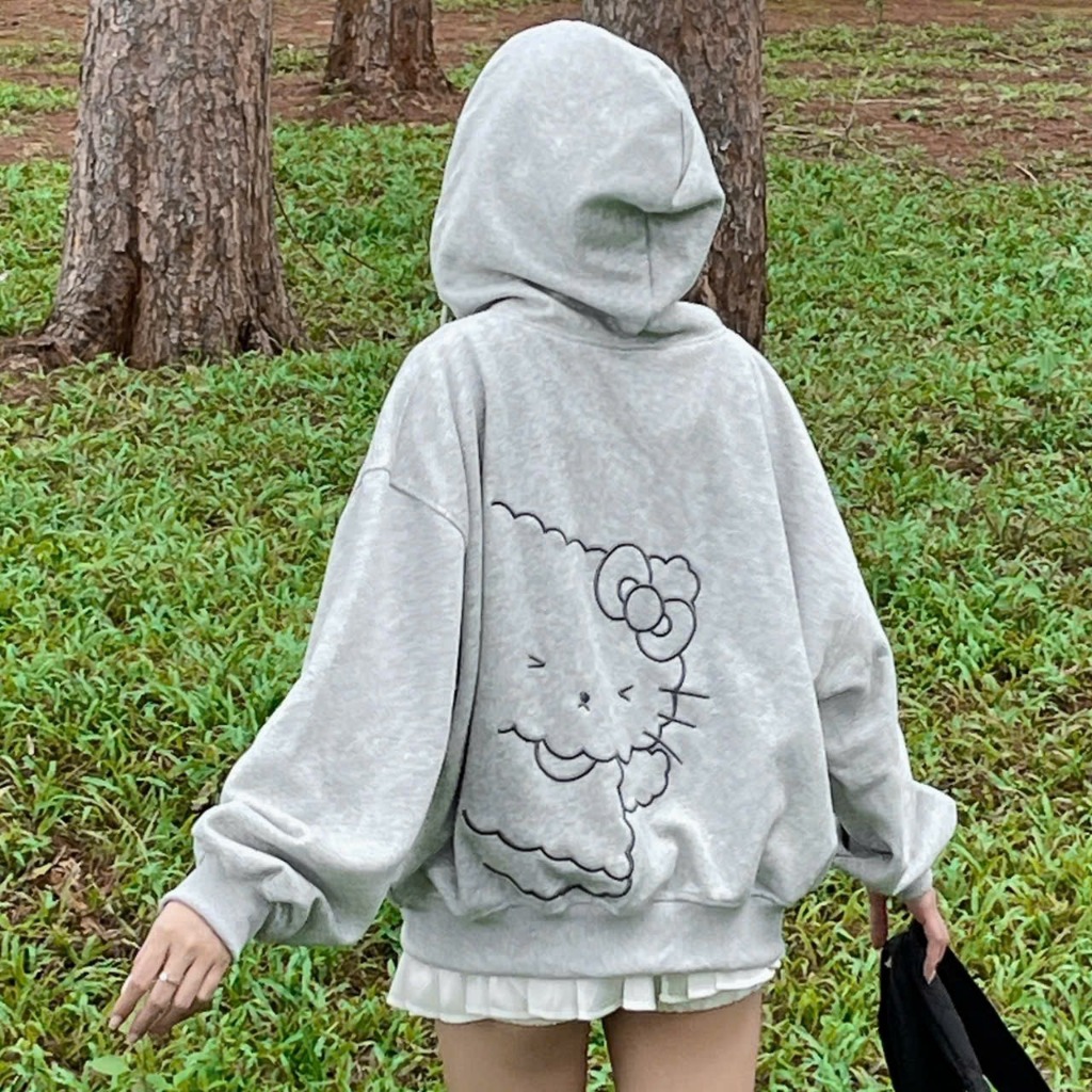 Áo Khoác Hoodie Zip Nữ Form Rộng Boxy, Chất Nỉ 2 Da Cao Cấp Thêu Hello Kitty Cute, Hoodie Nữ Hot Trend 2025 | BigBuy360 - bigbuy360.vn