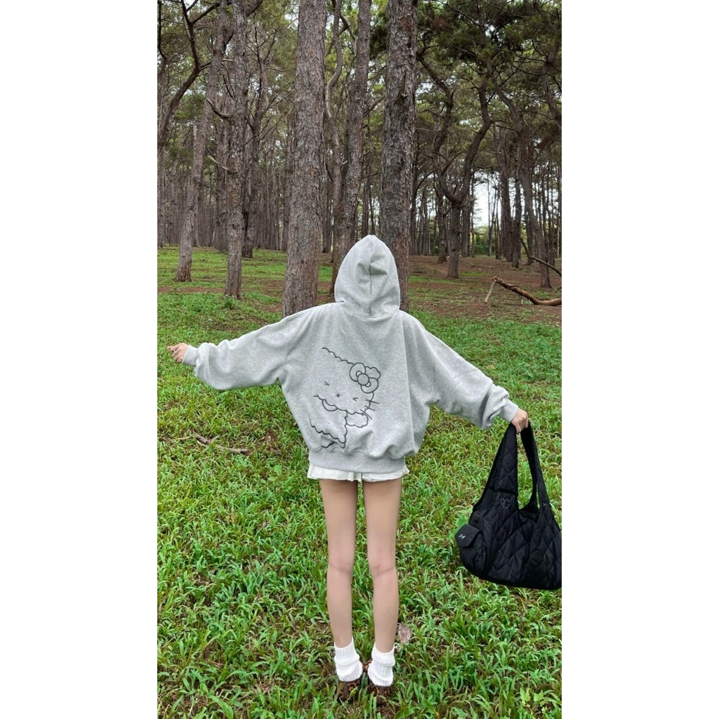 Áo Khoác Hoodie Zip Nữ Form Rộng Boxy, Chất Nỉ 2 Da Cao Cấp Thêu Hello Kitty Cute, Hoodie Nữ Hot Trend 2025 | BigBuy360 - bigbuy360.vn
