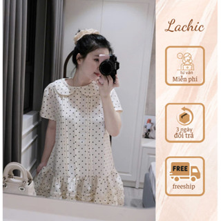  Váy Bầu Công Sở Chấm Bi Dáng Suông Chéo Hàn Cao Cấp.Thiết kế Lachic V94 