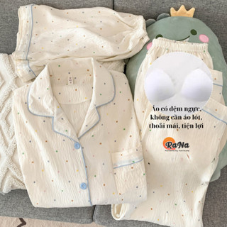Bộ đồ măc nhà RaNa có sẵn mút ngực bên trong sét  3 món gồm áo tay lỡ quần dài quần đùi thuận tiện mặc đi chơi mặc nhà