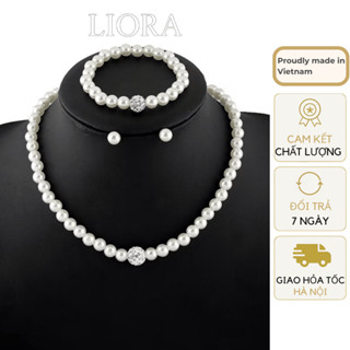 Bộ Trang Sức Vòng Cổ Vòng Tay, Khuyên Tai Ngọc Trai Nhân Tạo Đính Đá | Phụ Kiện Phối Áo Dài, Đi Tiệc Sang Trọng